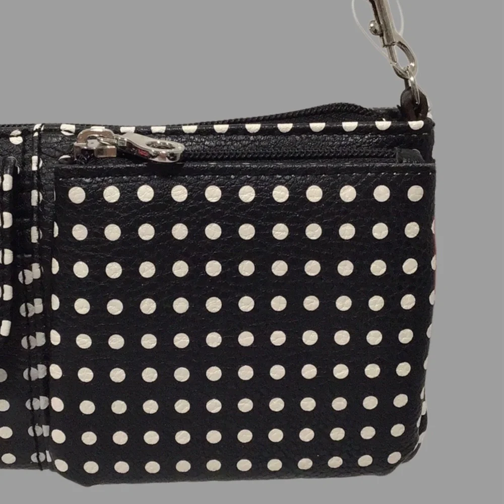 NEW RELIC by Fossil Evie Wristlet Crossbody Clutch Black and White Polka Dots - Picture 7 of 10